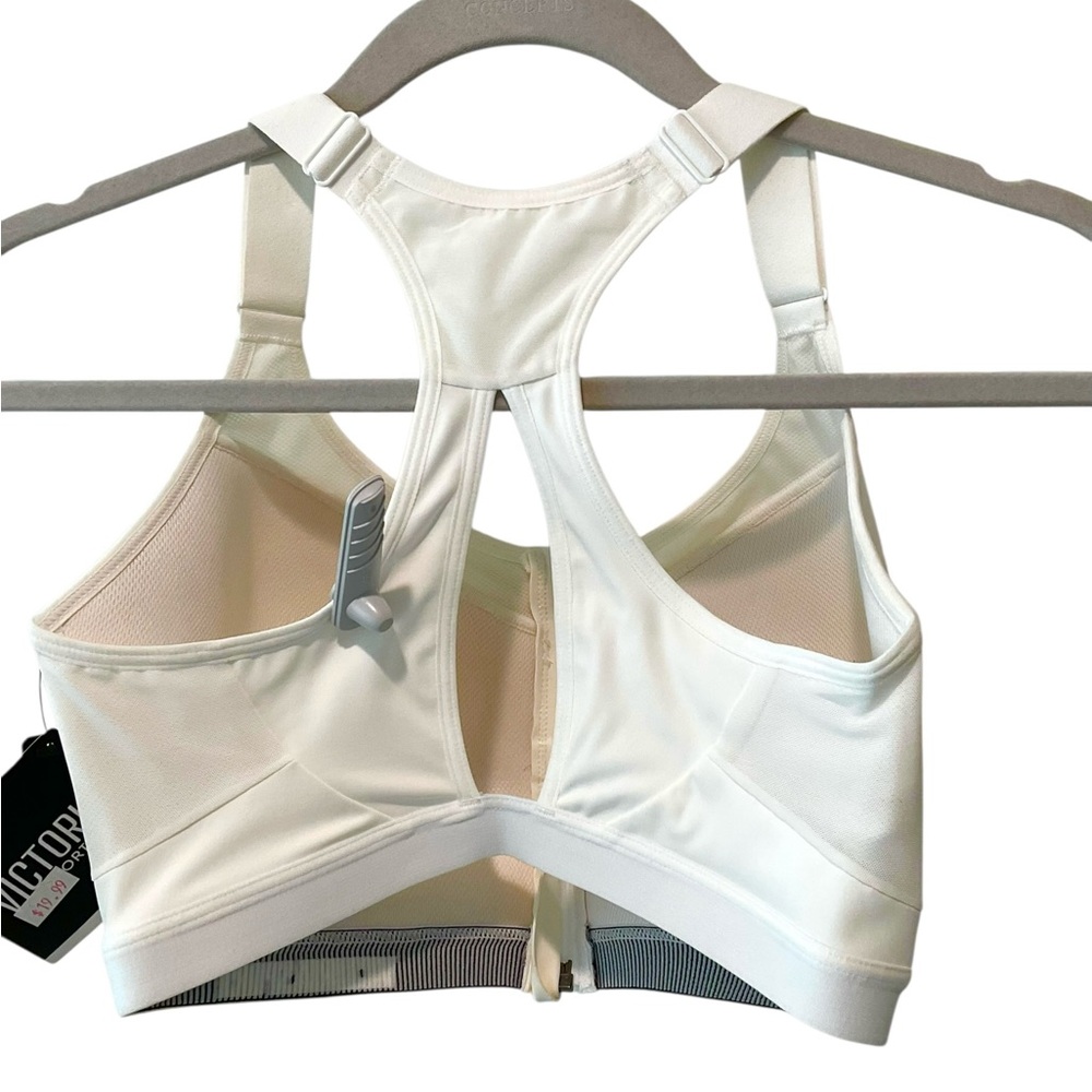 Victoria’s Secret Front Zip Sports Bra 34DDD White Maximum Support NWT - Picture 2 of 9